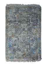 Oriental Rug Indian Handmade Area Transitional 2'0"x3'0" (2x3) Gray Geometric Design #A34486