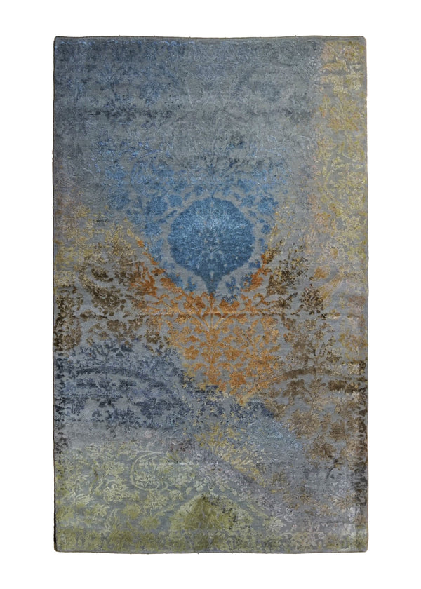 Oriental Rug Indian Handmade Area Transitional 3'0"x5'2" (3x5) Blue Orange Abstract Design #A34537