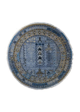 A34561 Oriental Rug Indian Handmade Round Transitional Tribal 4_1_ x 4_1_ -4x4- Blue Geometric Design