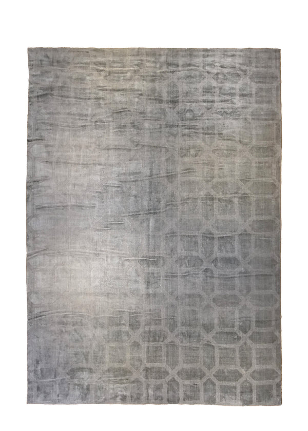 Oriental Rug Indian Handmade Area Modern Neutral 9'10"x13'10" (10x14) Whites/Beige Geometric Design #A34588