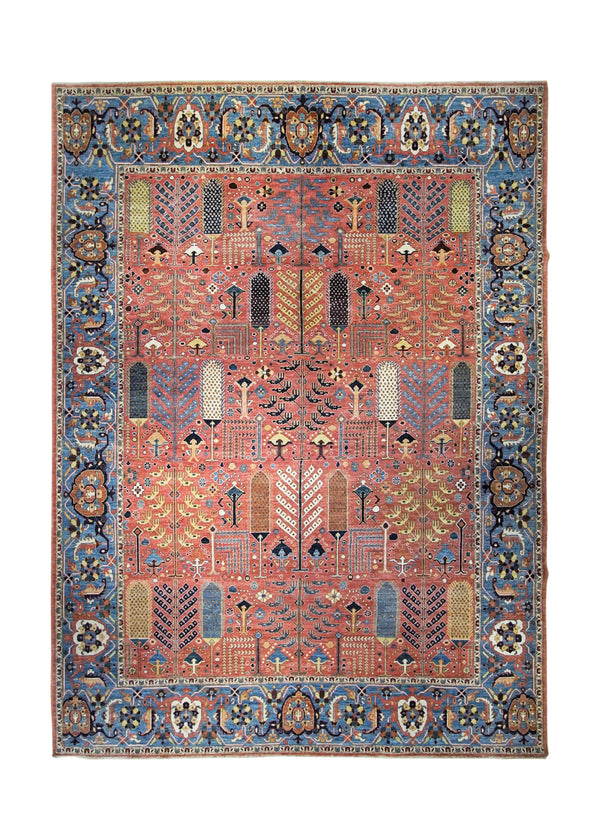 Oriental Rug Pakistani Handmade Area Transitional Tribal 9'11"x13'6" (10x14) Red Blue Tree of Life Bakhshayesh Design #A34616