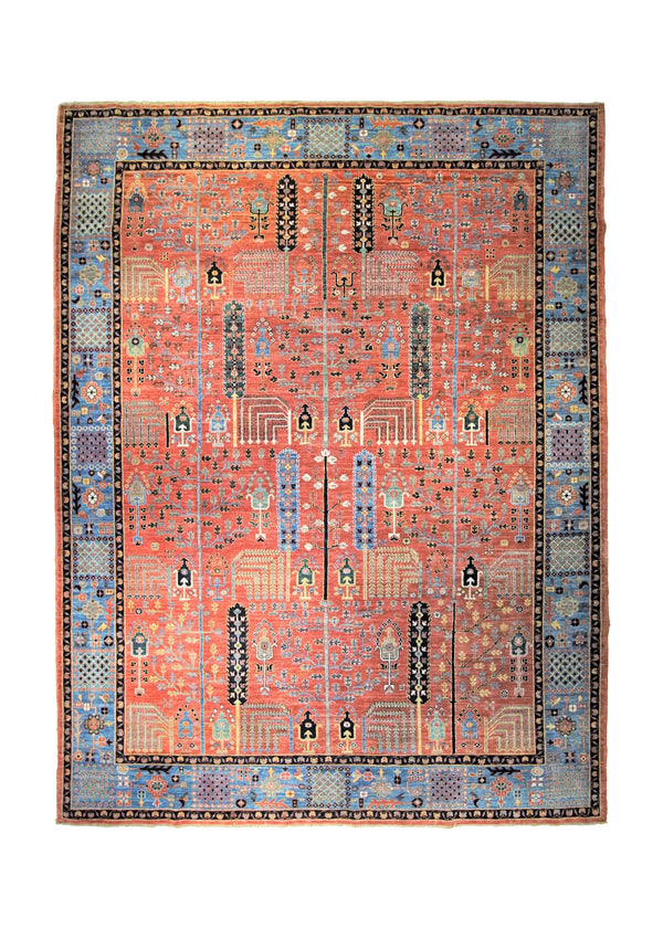 Oriental Rug Pakistani Handmade Area Transitional Tribal 9'2"x11'10" (9x12) Red Blue Tree of Life Bakhshayesh Design #A34619