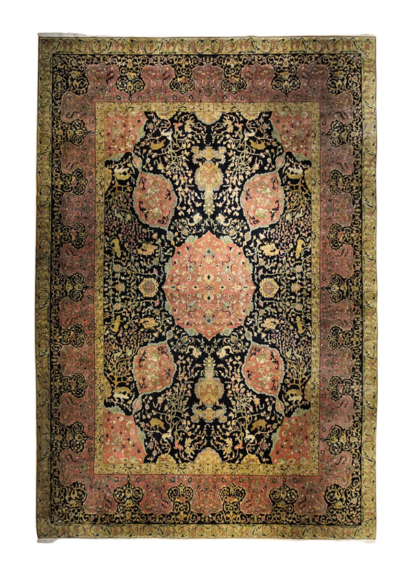 Oriental Rug Indian Handmade Area Traditional 12'1"x18'1" (12x18) Pink Yellow/Gold Floral Animals Design #A34659