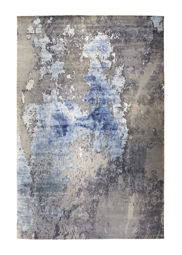 Oriental Rug Indian Handmade Area Modern 12'0"x18'3" (12x18) Blue Whites/Beige Abstract Splatter Design #A34661