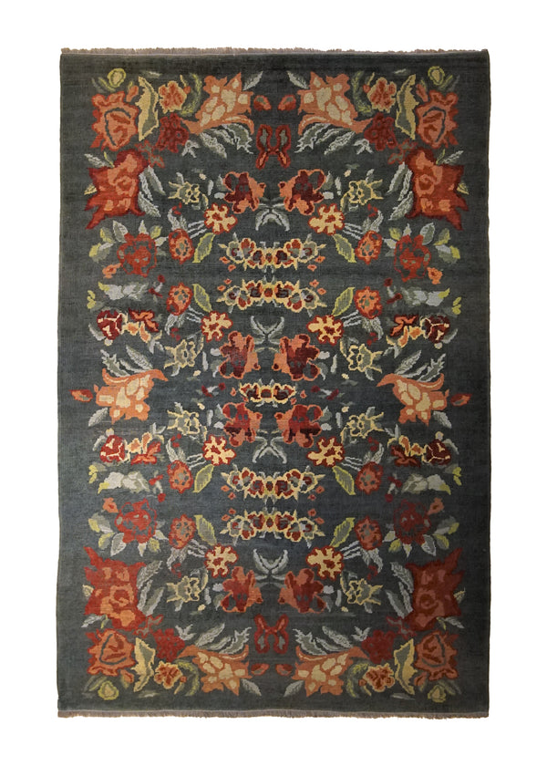 Oriental Rug Turkish Handmade Area Transitional 6'0"x9'0" (6x9) Gray Red Floral Design #A34671