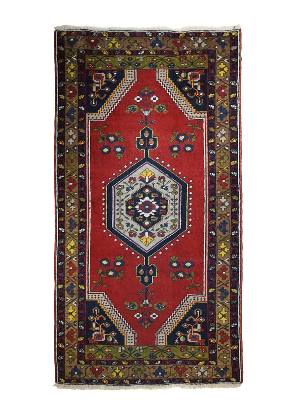 Oriental Rug Turkish Handmade Area Tribal 4'1"x7'6" (4x8) Red Geometric Design #A34676