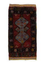 Oriental Rug Turkish Handmade Saddle Tribal 1'4"x3'3" (1x3) Red Saddle Bag Geometric Design #A34719