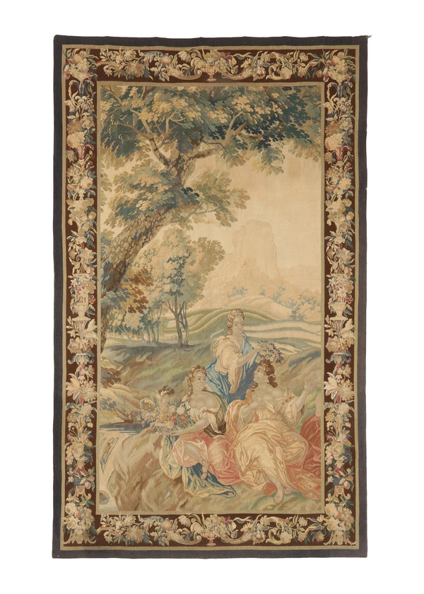 European Rug Handmade Area Transitional Antique 5'10"x9'8" (6x10) Whites/Beige Tapestry Pictorial Design #A34750