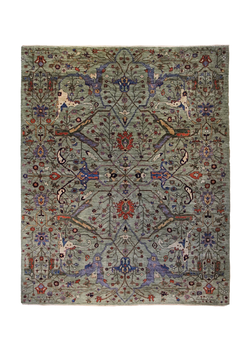 Oriental Rug Pakistani Handmade Area Transitional 8'4"x10'5" (8x10) Green Mostofi Heriz Design #A34776
