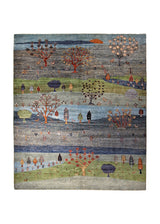 A34780 Oriental Rug Pakistani Handmade Area Transitional 8_2_ x 9_7_ -8x10- Blue Green Multi-color Landscape Lori Gabbeh Design
