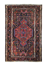 Persian Rug Nahavand Handmade Area Tribal 4'3"x6'8" (4x7) Red Blue Geometric Design #A34788