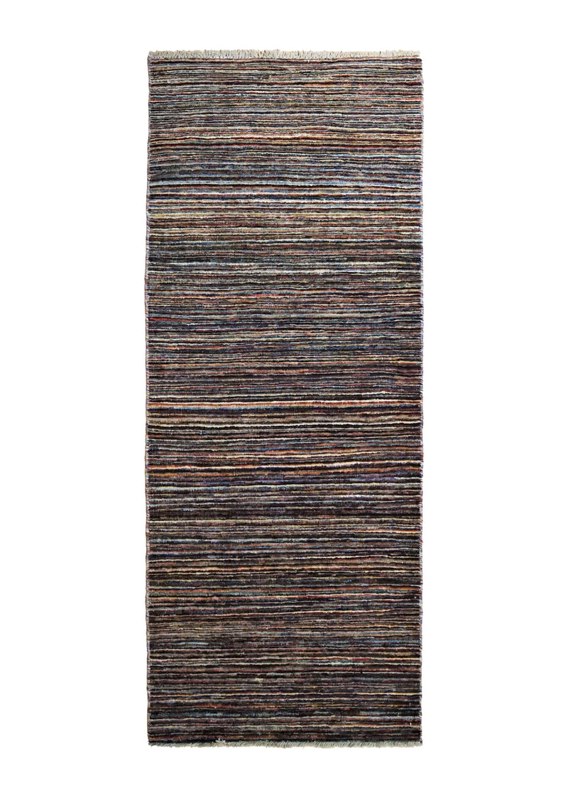 Oriental Rug Pakistani Handmade Runner Transitional 2'5"x6'1" (2x6) Red Multi-color Stripes Gabbeh Design #A34824