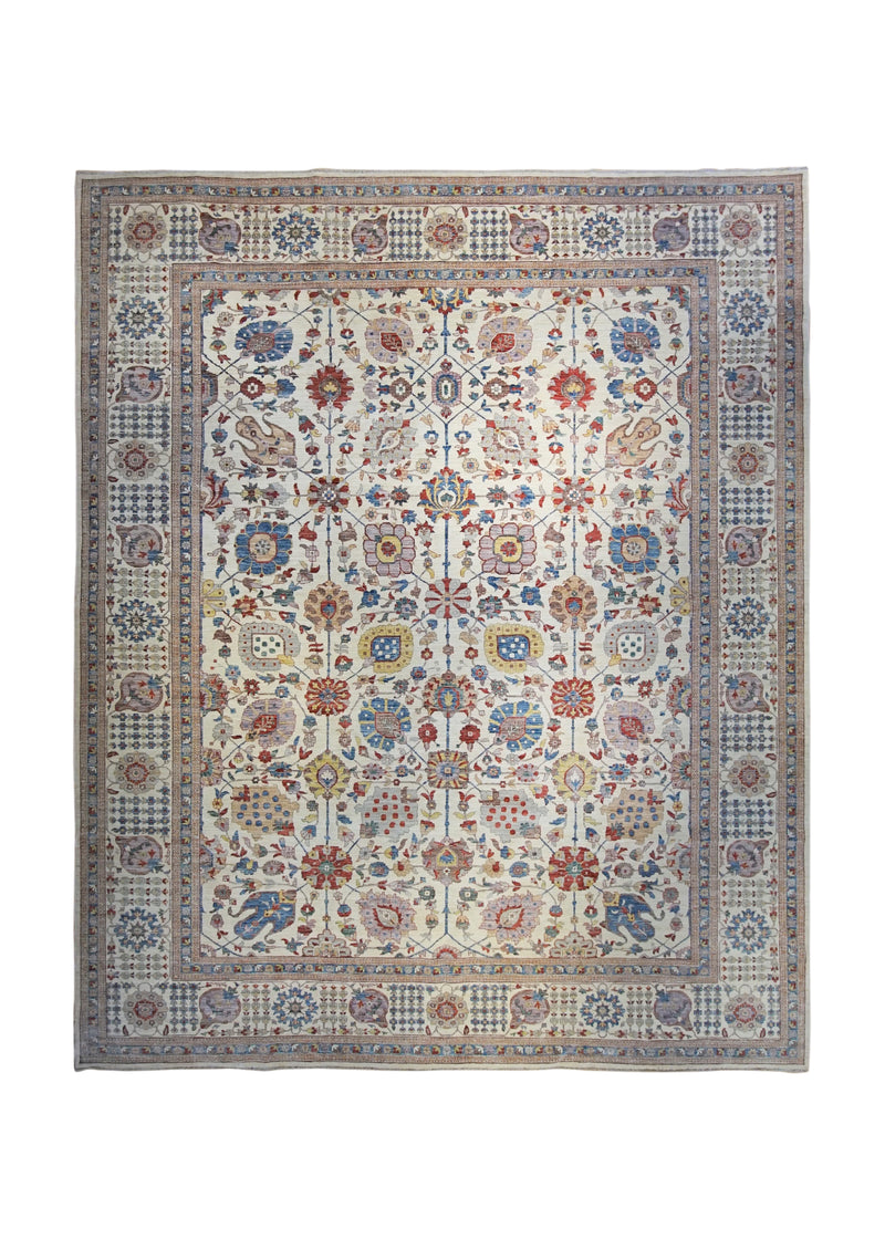 Oriental Rug Pakistani Handmade Area Transitional 11'11"x14'9" (12x15) Whites/Beige Blue Stone Wash Floral Nooristan Design #A34827