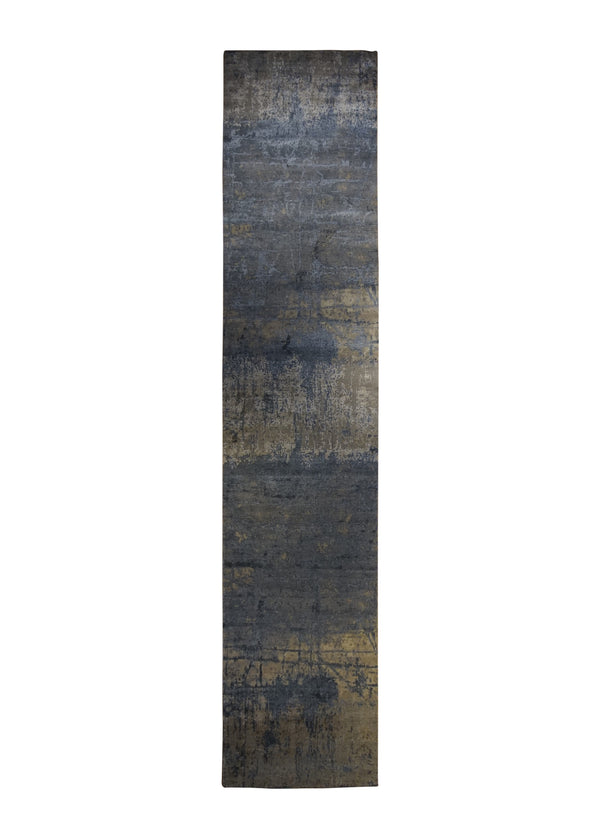 Oriental Rug Indian Handmade Runner Modern Neutral 4'0"x20'0" (4x20) Whites/Beige Gray Abstract Splatter Design #A34857