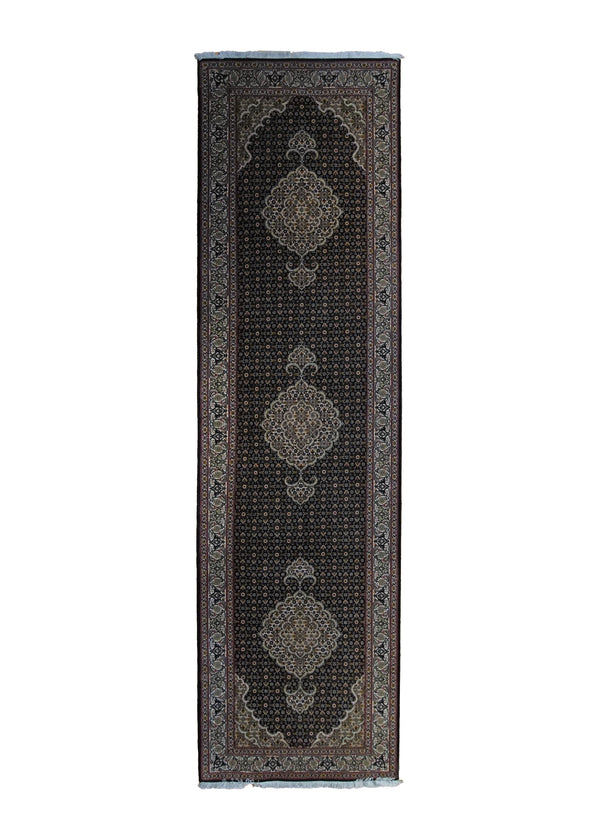 Persian Rug Tabriz Handmade Runner Traditional 2'8"x9'10" (3x10) Green Blue Mahi Fish Design #A34906
