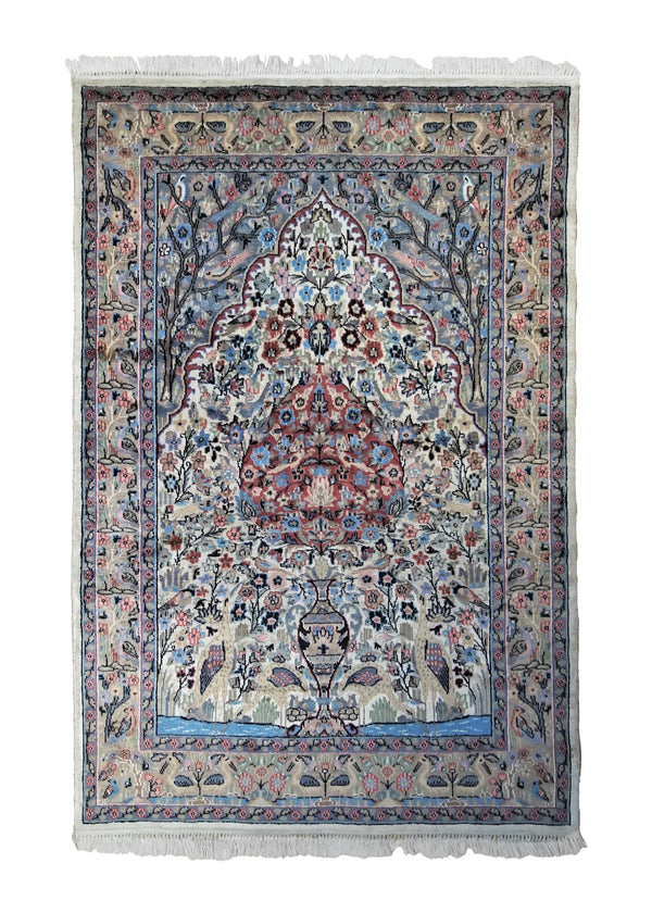 Oriental Rug Indian Handmade Area Traditional 4'1"x6'1" (4x6) Blue Prayer Rug Design #A34924