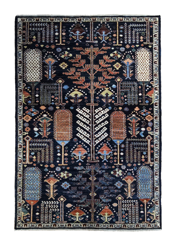 Oriental Rug Pakistani Handmade Area Transitional Tribal 4'1"x5'11" (4x6) Blue Tree of Life Bakhshayesh Design #A34931
