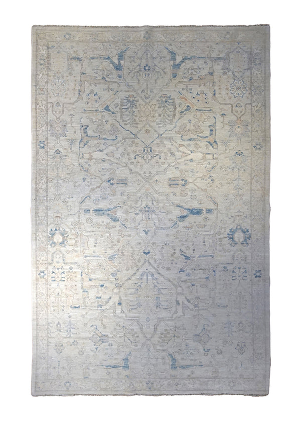 Oriental Rug Pakistani Handmade Area Transitional Neutral 6'0"x9'1" (6x9) Whites/Beige Blue Geometric Heriz Design #A34954