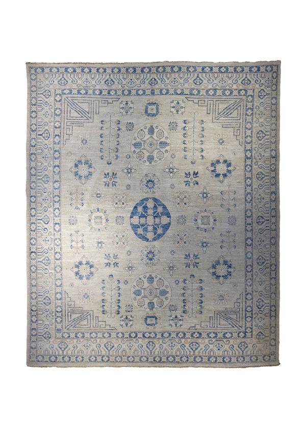 Oriental Rug Pakistani Handmade Area Transitional Neutral 8'2"x9'9" (8x10) Whites/Beige Blue Geometric Khotan Design #A34967