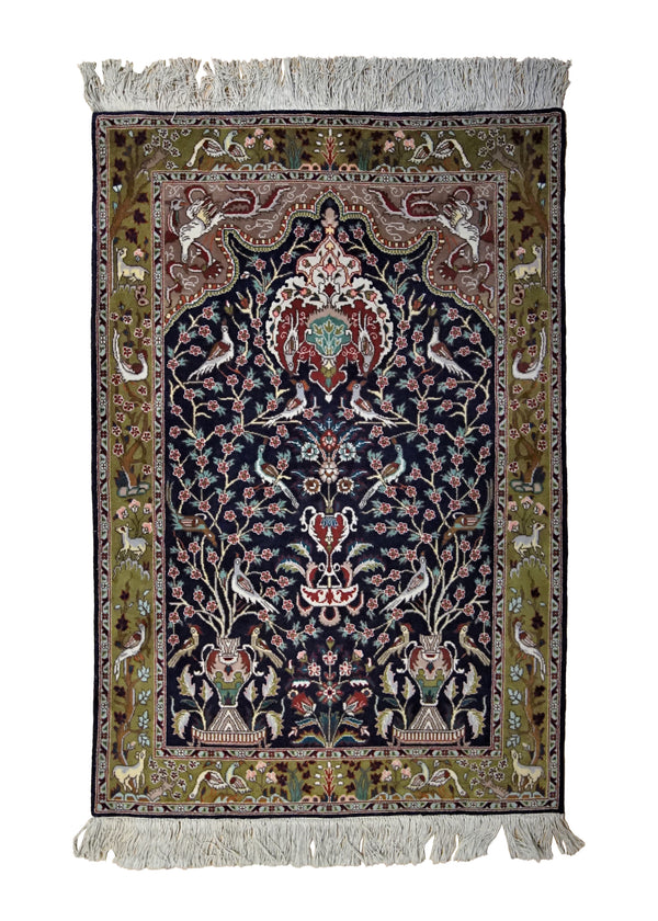 Persian Rug Tabriz Handmade Area Traditional 3'3"x4'9" (3x5) Blue Green Tree of Life Prayer Rug Design #A34978