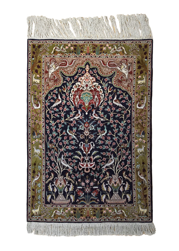 Persian Rug Tabriz Handmade Area Traditional 3'4"x4'10" (3x5) Blue Green Tree of Life Prayer Rug Design #A34979