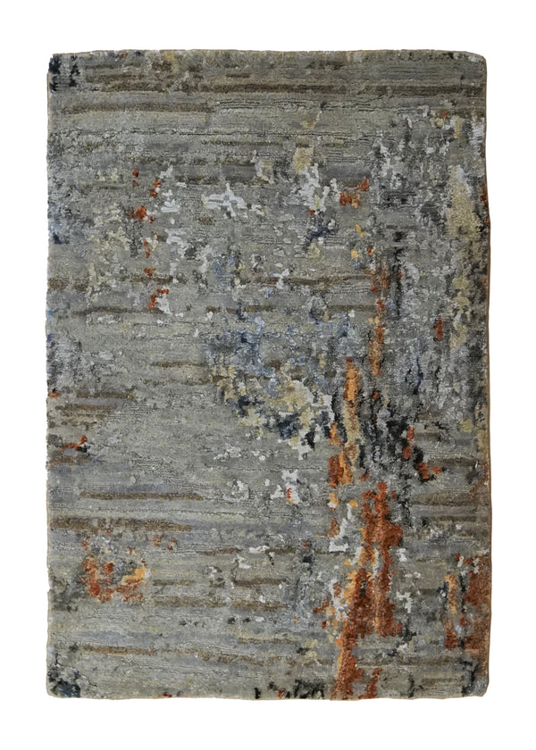 Oriental Rug Indian Handmade Area Modern 2'0"x3'0" (2x3) Gray Orange Abstract Splatter Design #A34980