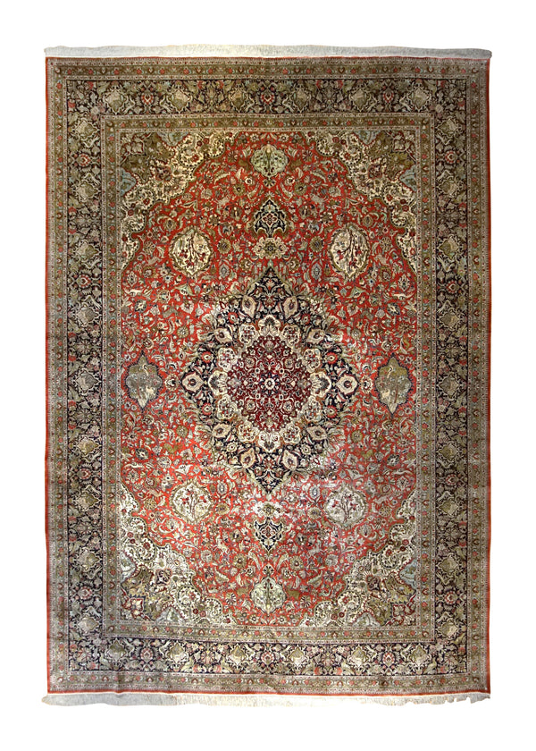 Persian Rug Qum Handmade Area Traditional 11'3"x16'1" (11x16) Red Green Floral Animals Design #A34999