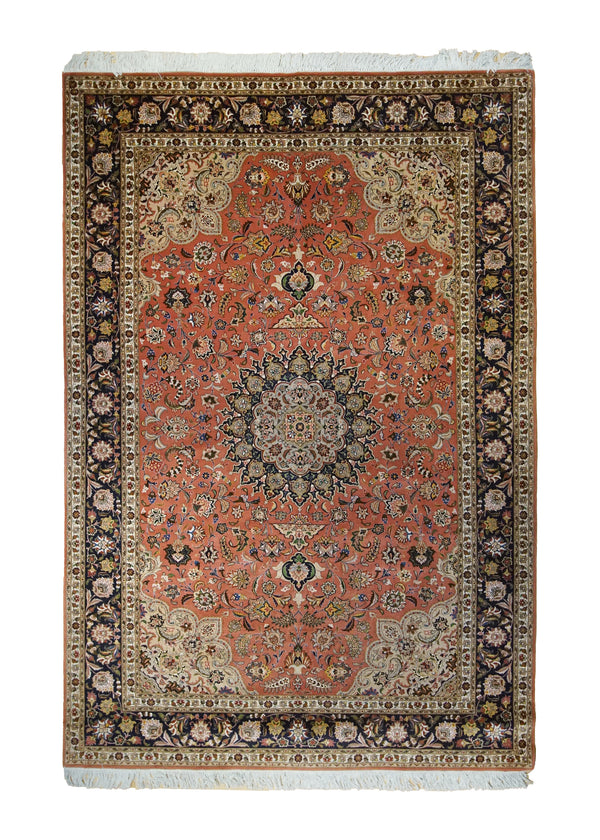 Persian Rug Tabriz Handmade Area Traditional 6'6"x9'10" (7x10) Orange Floral Naghsh Design #A35017