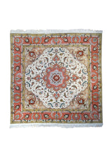 Persian Rug Tabriz Handmade Square Traditional 6'8"x6'8" (7x7) Pink Floral Naghsh Design #A35018