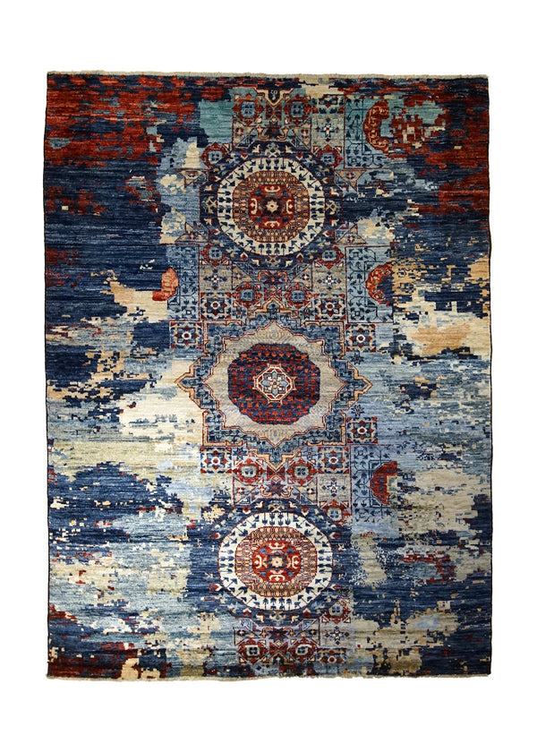 Oriental Rug Pakistani Handmade Area Transitional Tribal 5'2"x7'0" (5x7) Blue Mamluk Erased Design #A35054