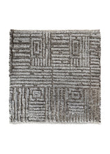 Oriental Rug Indian Handmade Area Transitional Neutral 1'6"x1'6" (2x2) Whites/Beige Geometric Stripes High Low Pile Design #A35103