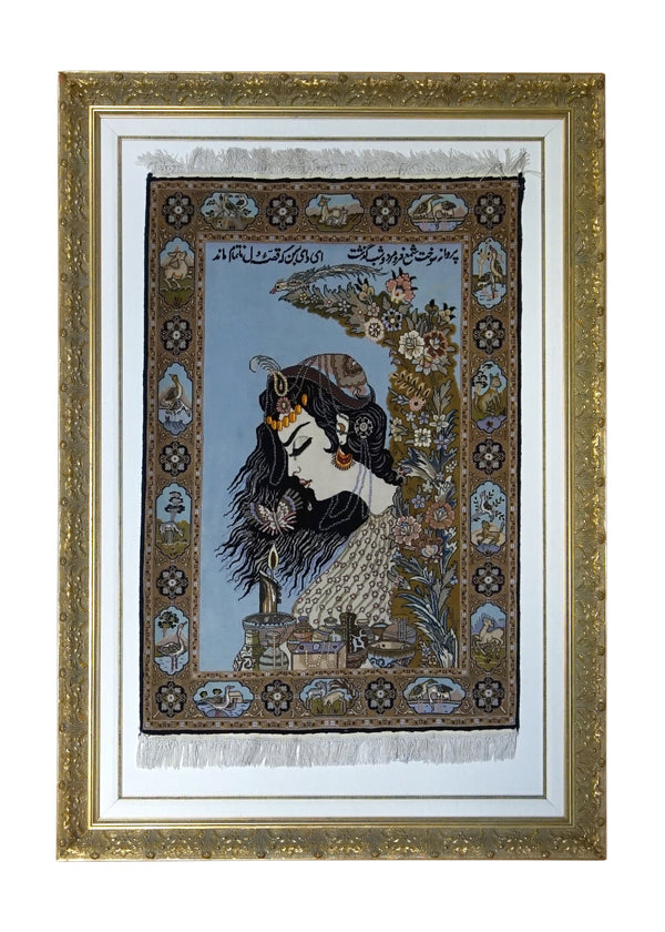 Persian Rug Tabriz Handmade Area Traditional 2'4"x3'5" (2x3) Blue Pictorial Design #A35110