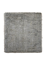 Oriental Rug Indian Handmade Area Transitional Neutral 1'6"x1'6" (2x2) Gray Geometric Stripes High Low Pile Design #A35120