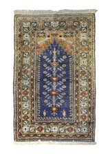 Oriental Rug Turkish Handmade Area Traditional 2'11"x4'5" (3x4) Blue Geometric Prayer Rug Design #A35125