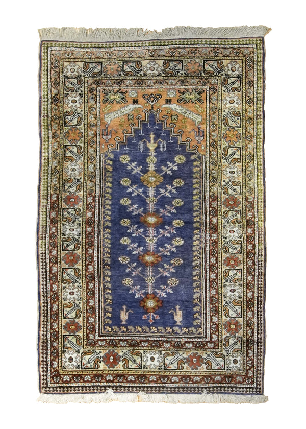 Oriental Rug Turkish Handmade Area Traditional 2'11"x4'5" (3x4) Blue Geometric Prayer Rug Design #A35125