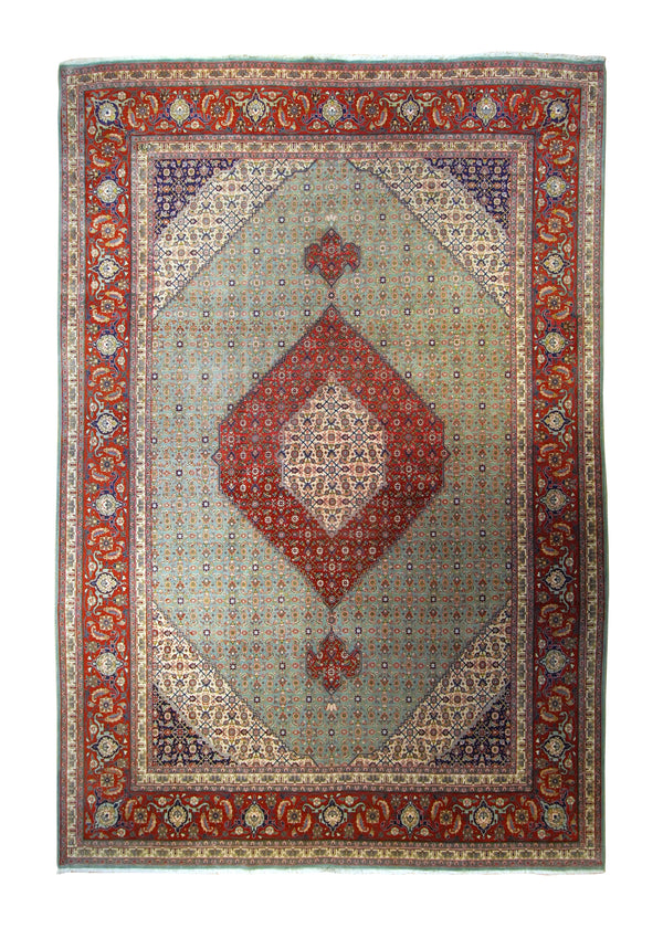 Persian Rug Tabriz Handmade Area Traditional 7'10"x11'3" (8x11) Red Green Mahi Fish Design #A35144