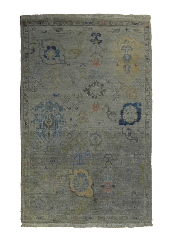 Oriental Rug Indian Handmade Area Transitional Neutral 2'0"x3'0" (2x3) Gray Yellow/Gold Blue Floral Oushak Design #A35160