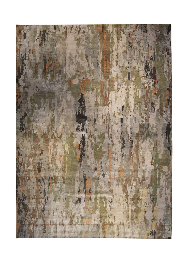 Oriental Rug Indian Handmade Area Modern 10'1"x13'10" (10x14) Whites/Beige Green Abstract Splatter Design #A35167