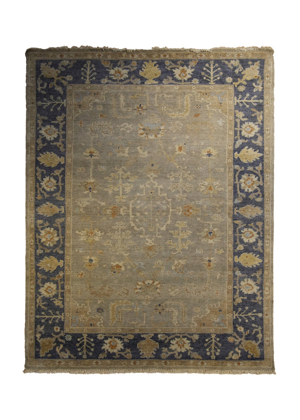 Oriental Rug Indian Handmade Area Transitional Neutral 4'2"x6'10" (4x7) Whites/Beige Blue Floral Oushak Design #A35171