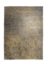 Oriental Rug Indian Handmade Area Transitional Neutral 8'10"x12'0" (9x12) Whites/Beige Floral Erased Oushak Design #A35175