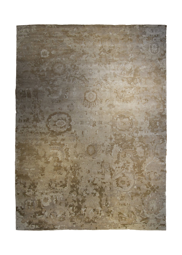 Oriental Rug Indian Handmade Area Transitional Neutral 8'10"x12'0" (9x12) Whites/Beige Floral Erased Oushak Design #A35175