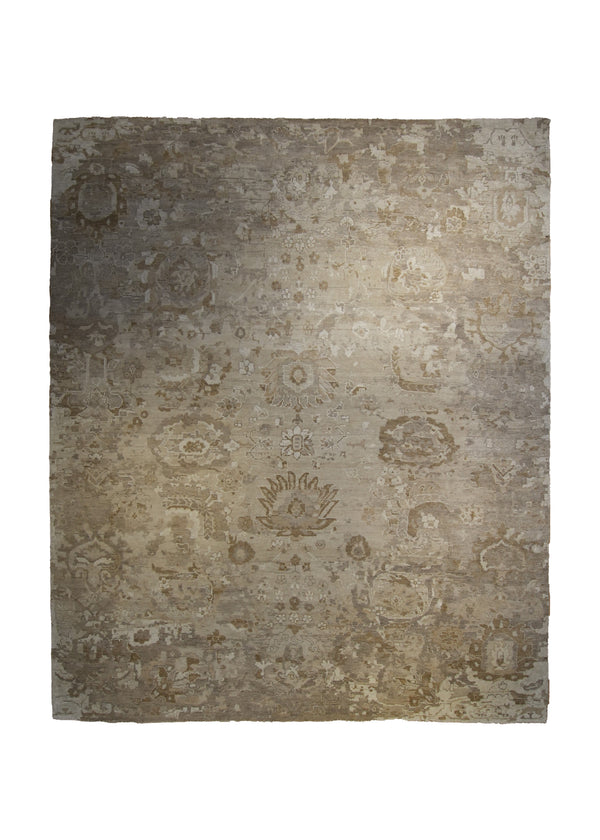 Oriental Rug Indian Handmade Area Transitional Neutral 8'0"x9'9" (8x10) Whites/Beige Brown Floral Erased Oushak Design #A35179