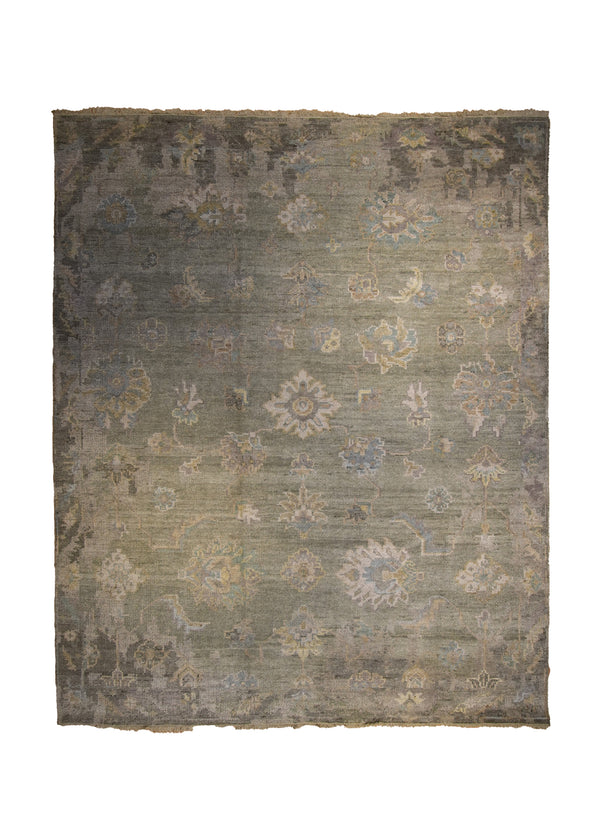 Oriental Rug Indian Handmade Area Transitional 7'11"x9'9" (8x10) Green Yellow/Gold Floral Oushak Design #A35187