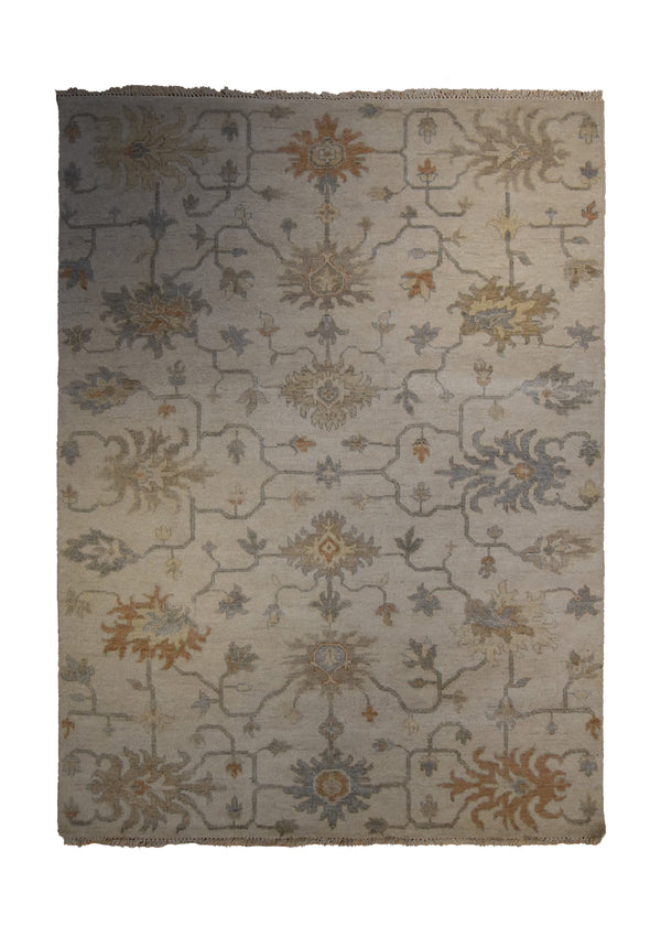 Oriental Rug Indian Handmade Area Transitional Neutral 5'2"x6'11" (5x7) Whites/Beige Yellow/Gold Floral Oushak Design #A35197