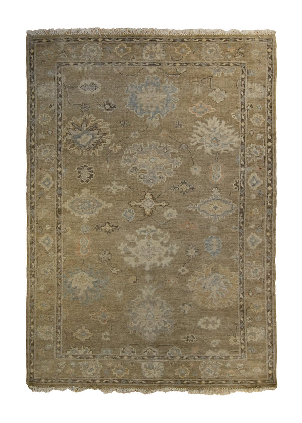 Oriental Rug Indian Handmade Area Transitional Neutral 4'3"x5'10" (4x6) Whites/Beige Blue Floral Oushak Design #A35207