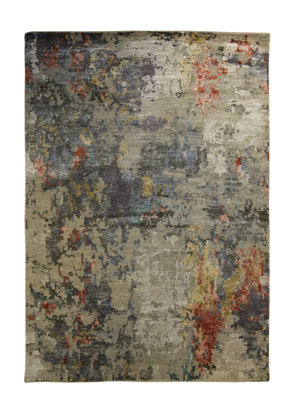 Oriental Rug Indian Handmade Area Modern 4'0"x6'1" (4x6) Whites/Beige Purple Yellow/Gold Abstract Splatter Design #A35210