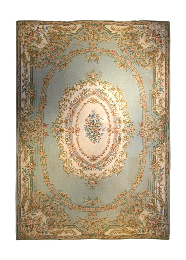 Oriental Rug Pakistani Handmade Area Traditional 8'8"x11'9" (9x12) Pink Blue Tapestry Floral Abousson Design #A35212