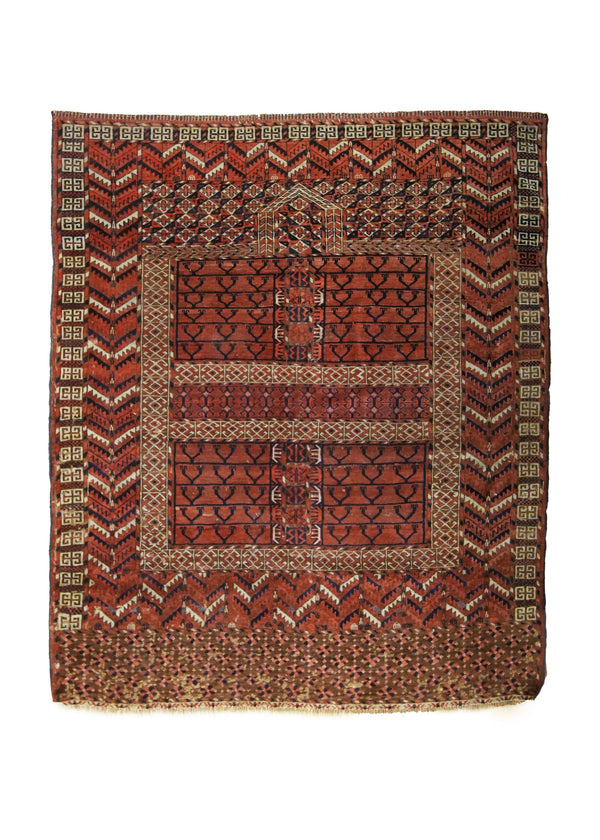 Oriental Rug Turkmen Handmade Area Antique Tribal 4'6"x5'7" (5x6) Red Geometric Tekke Design #A35213