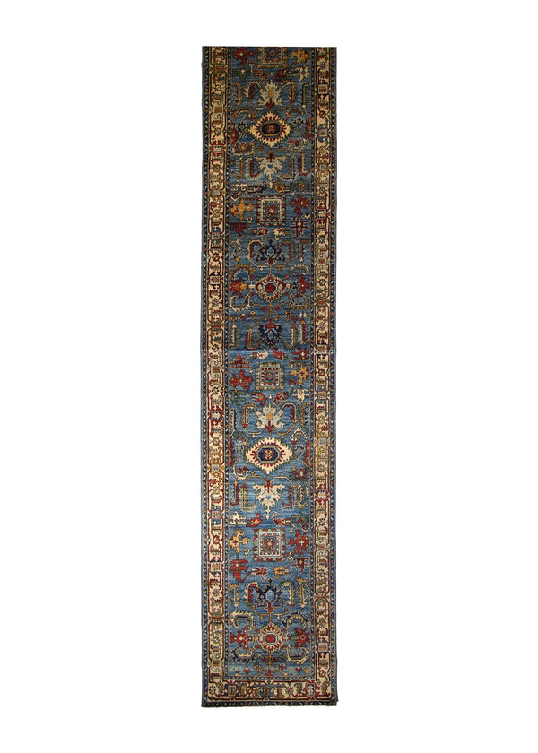 Oriental Rug Pakistani Handmade Runner Transitional Tribal 2'7"x19'8" (3x20) Blue Red Geometric Kazak Design #A35237