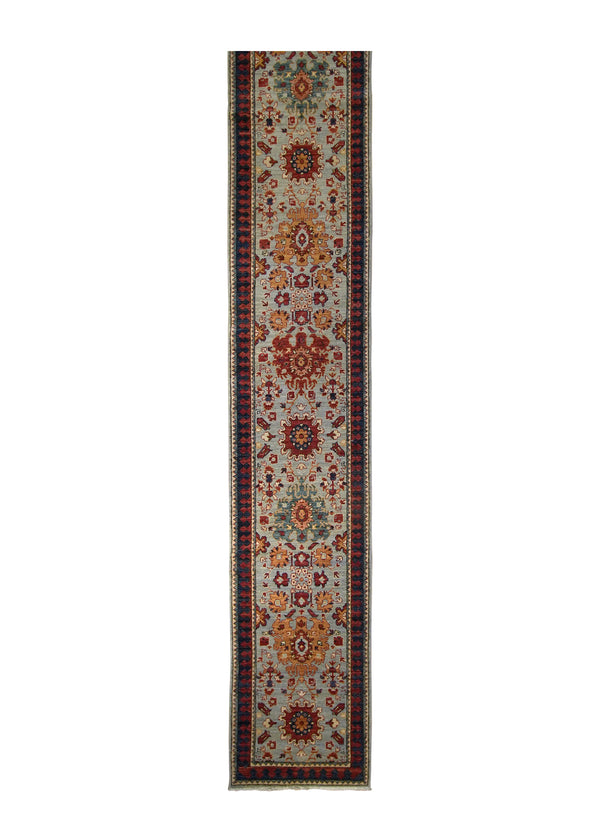 Oriental Rug Pakistani Handmade Area Transitional Tribal 2'8"x16'3" (3x16) Red Blue Geometric Heriz Design #A35239
